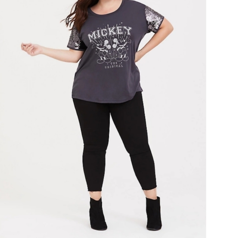 Disney Mickey Mouse Graphic Tee with Sequin Sleeves